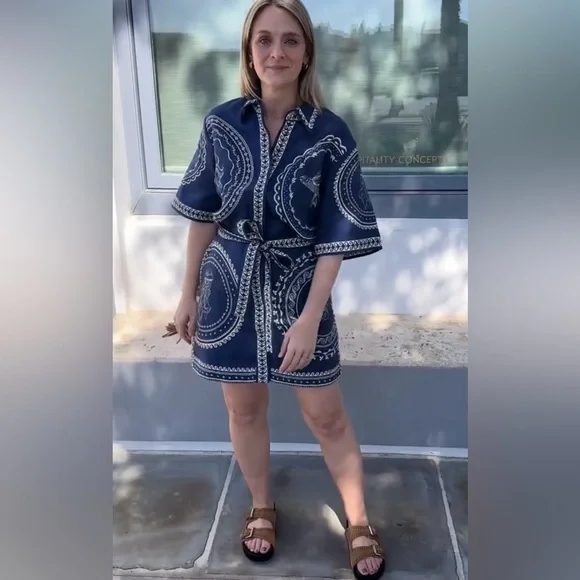 Alemais Oceane Blue and White Mini Dress - Picture 5 of 11